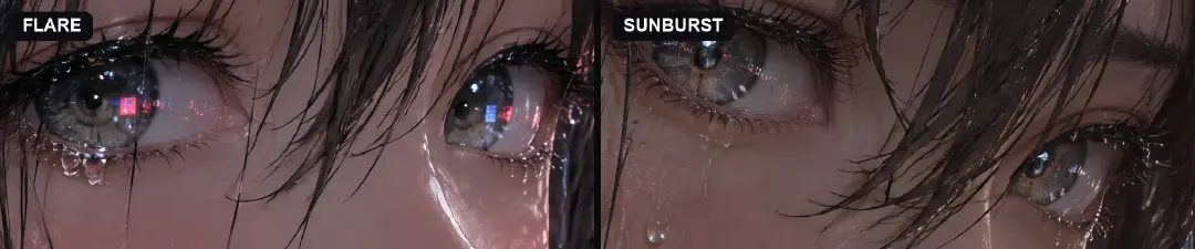 Brillos al 100%: Flare sigue el prompt, Sunburst va al realismo
