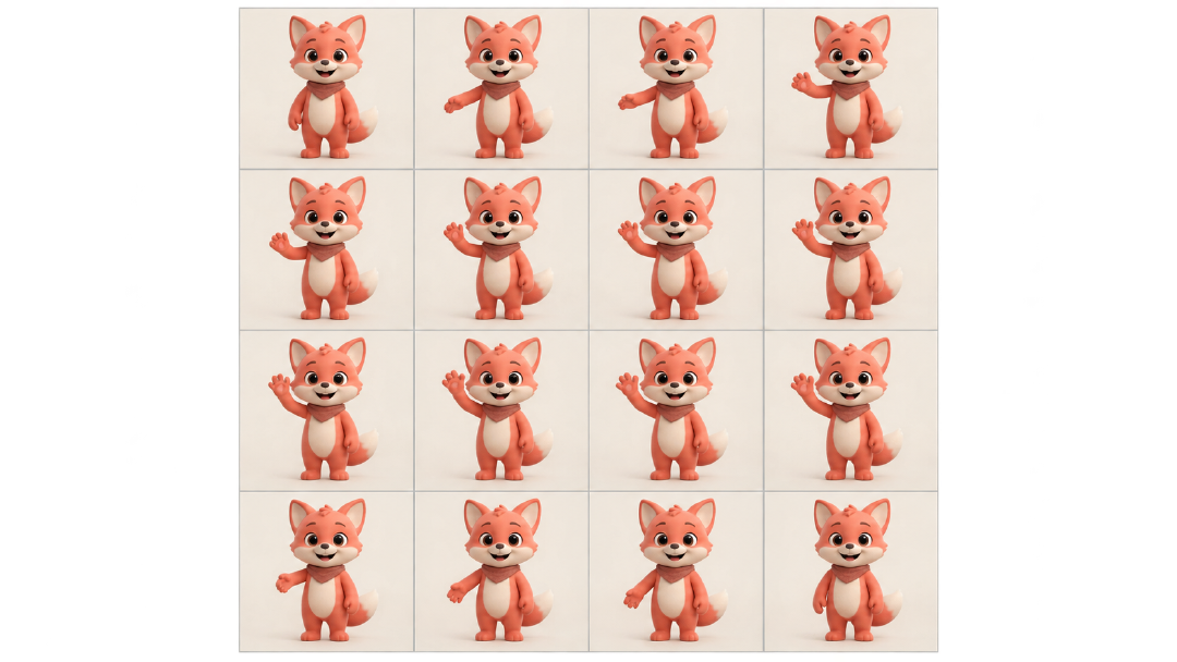 A 4×4 wave sequence featuring the same original mascot