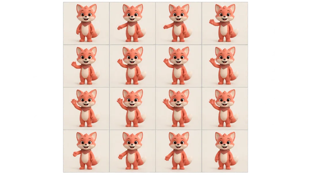 A 4×4 wave sequence featuring the same original mascot