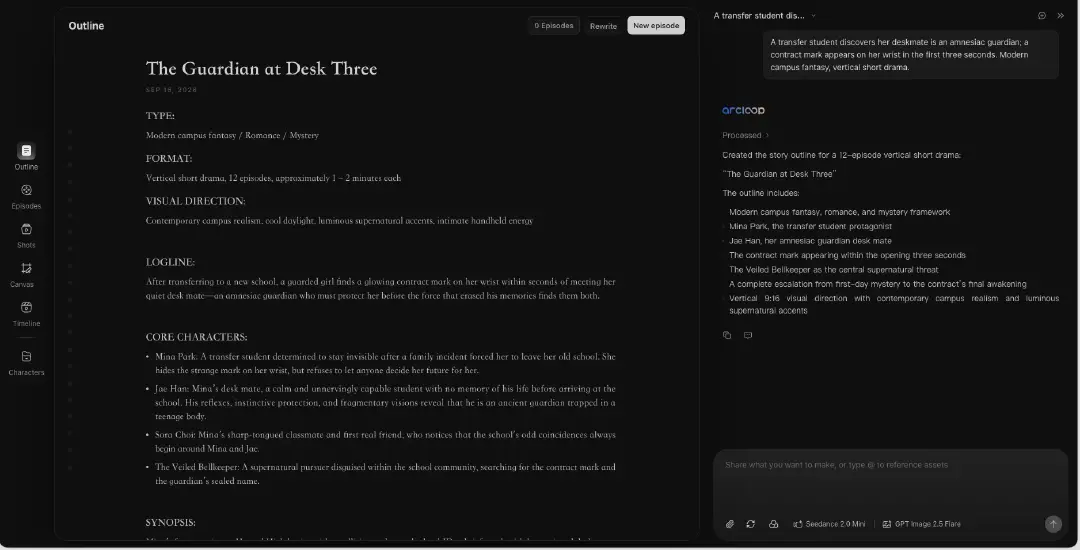 Página de Story Outline con el AI Chat Panel