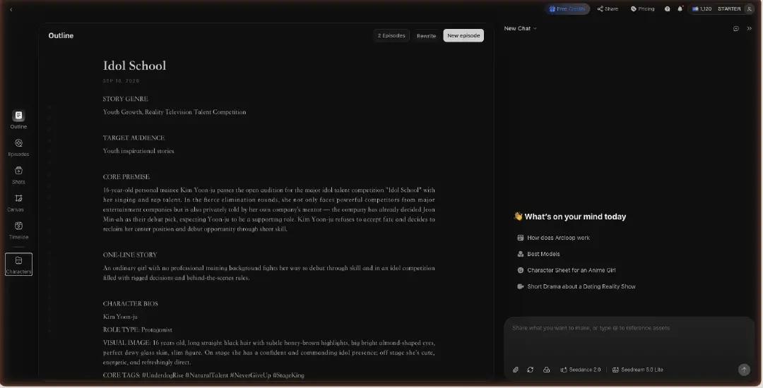 Story Outline with the AI Chat Panel