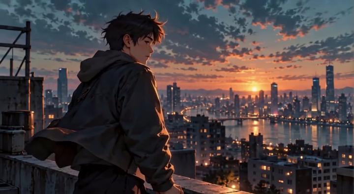 Vidu Q4: Rooftop wind turn