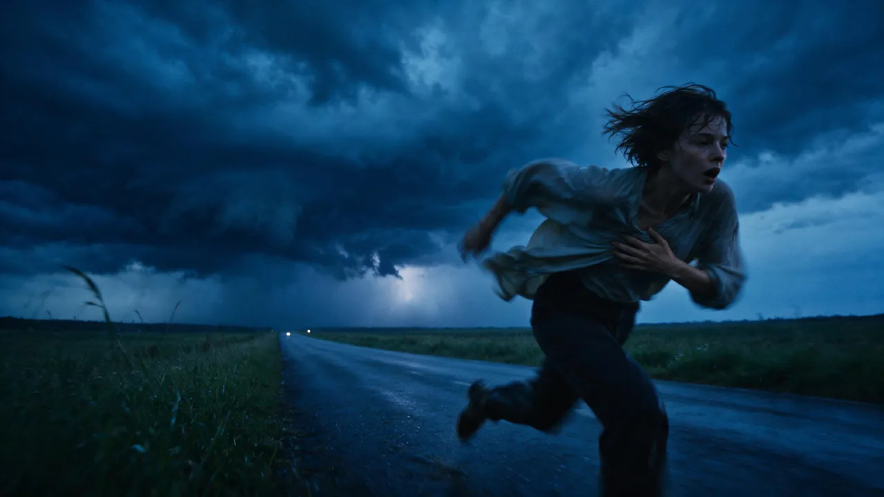 Plantilla de imagen IA de corredora en tormenta de verano