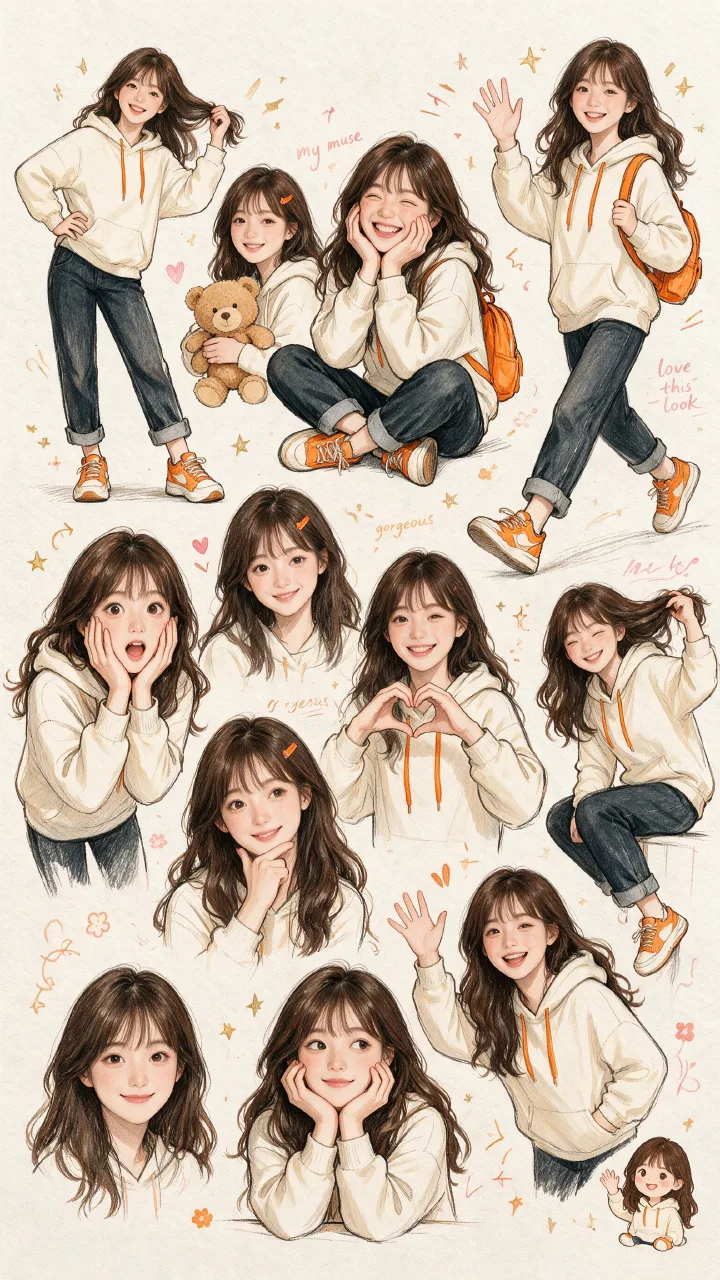 Plantilla de imagen IA de collage tipo cuaderno de personaje