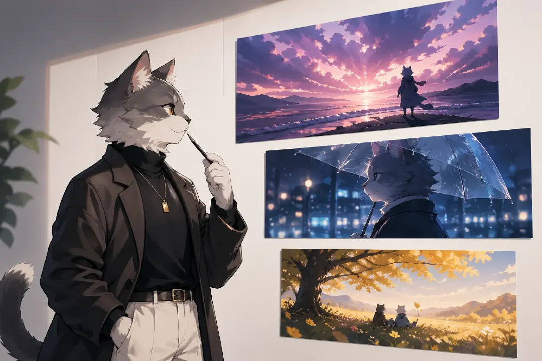 実写ではないアニメふうキャラクターを、表紙・ショット参照・ムードさがしの制作そざいとしてあつかうビジュアルの例