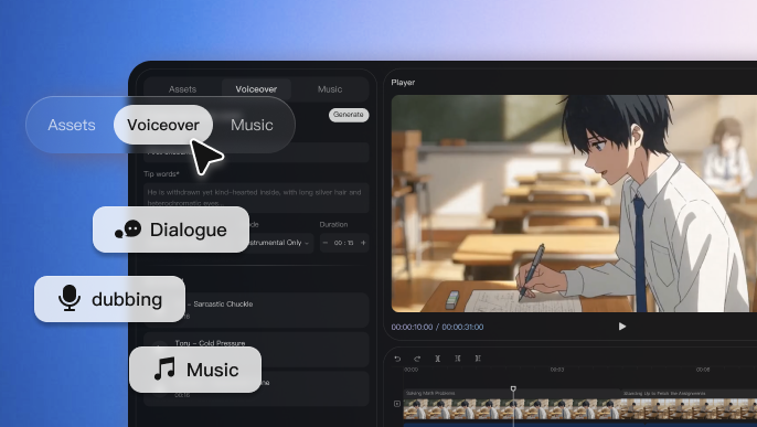 Integra diálogos, voces y música
