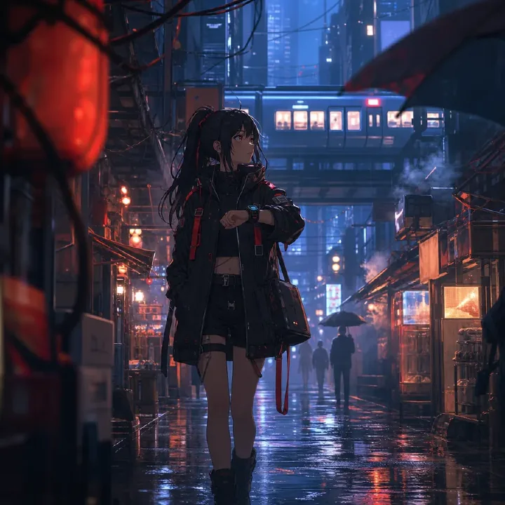 Cyberpunk Walk With Depth Layers