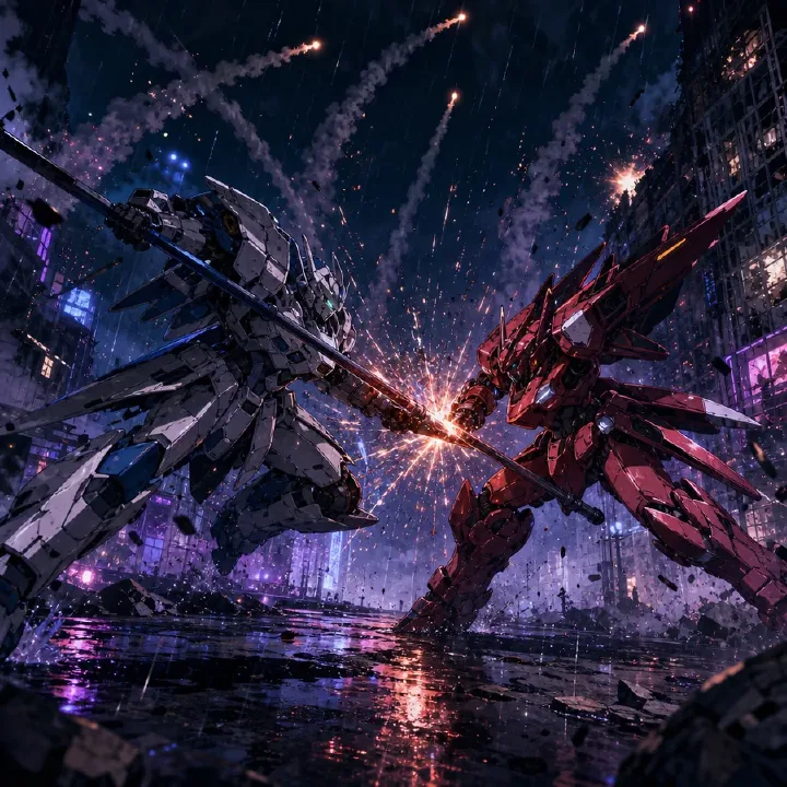 Mecha Duel Over Neon Ruins